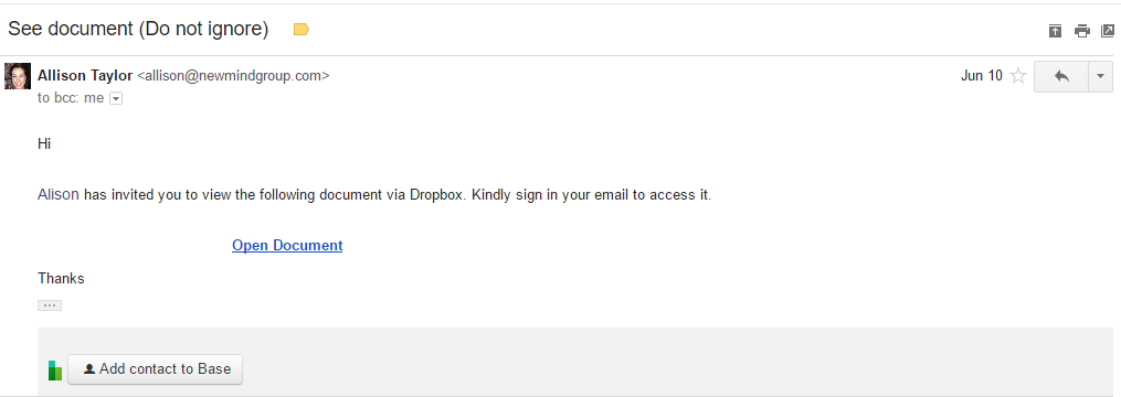 An example of spoofing email