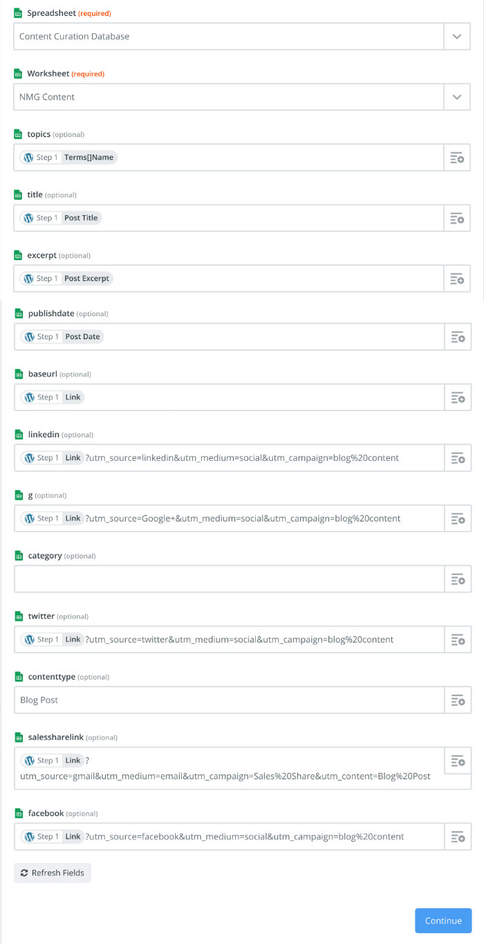 Sheet Row Setup List Content Database