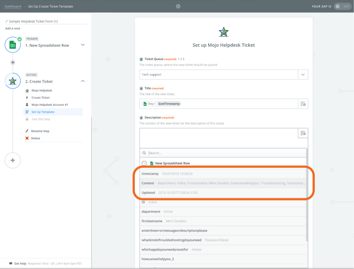 Zapier select content populate